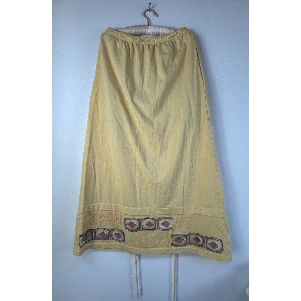 Vintage Blue Fish A-Line Skirt Womens Size 1 Yellow Organic Cotton Art to Wear